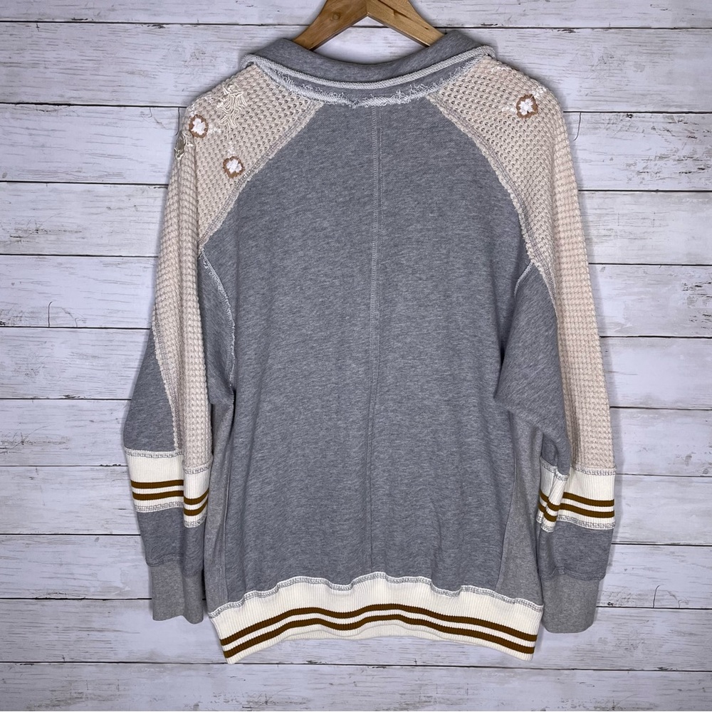 Embroidered Half-Zip Pullover Top - Gray & Pink - Picture 6 of 6